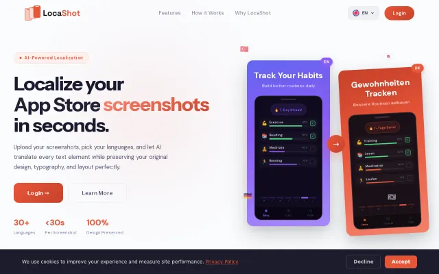 LocaShot – Localize App Store screenshots in 30 languages, 30 seconds