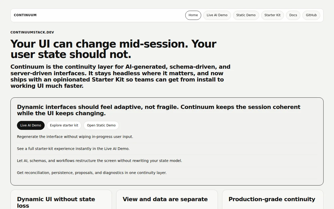 Continuum – A runtime to fix state-loss in agent-generated UIs