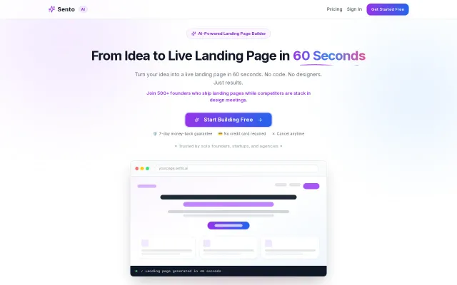 Sento AI – Generate landing pages from a text prompt (sento24.com)