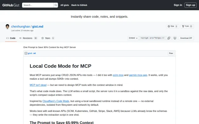 Local Code Mode: Save 65-99% Context for MCP