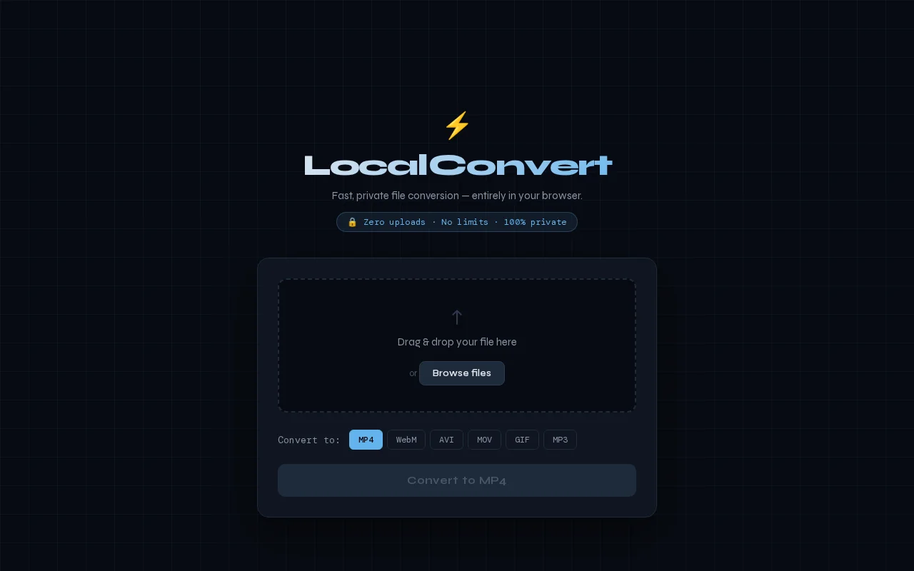 LocalConvert –browser-based file converter using ffmpeg.wasm no uploads