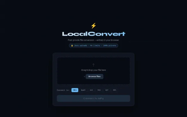 LocalConvert –browser-based file converter using ffmpeg.wasm no uploads
