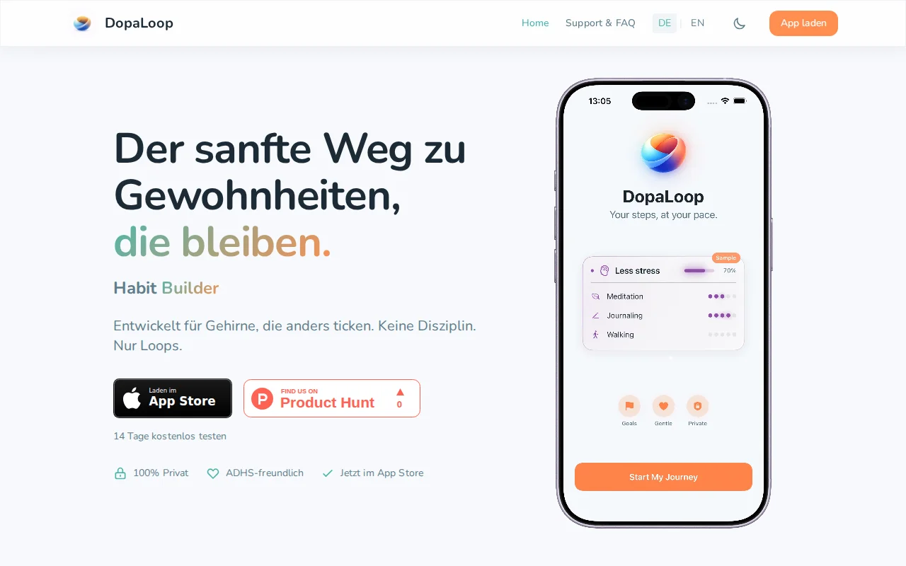 DopaLoop – Habit tracker for ADHD brains, local-first, no streaks
