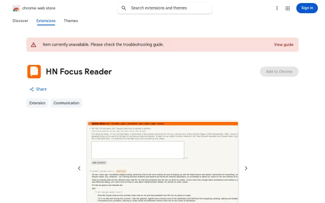 Hacker News Focus Comments Reader