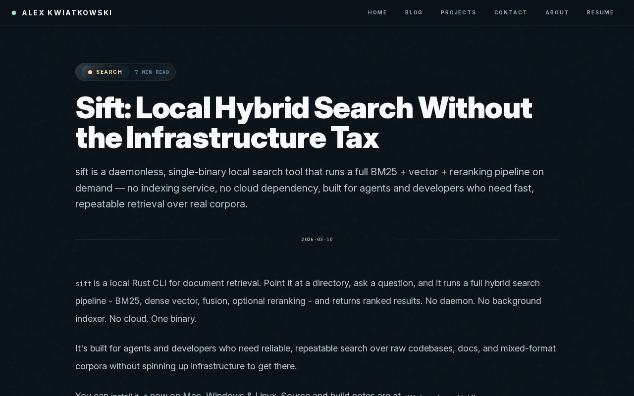 Sift – local hybrid search CLI in a single Rust binary