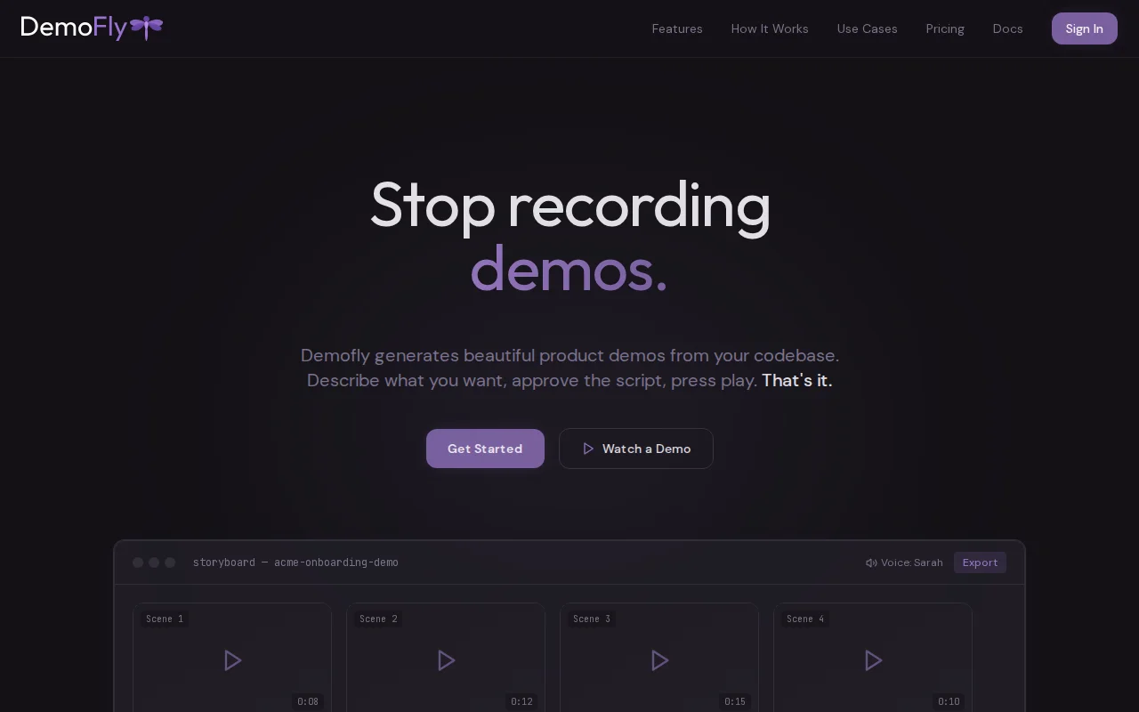 Point it at your local dev server, get a demo video with AI voiceover