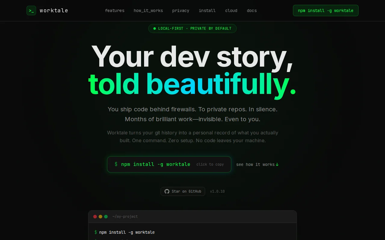 Worktale, a local-first CLI to turn your Git history into a dev journal