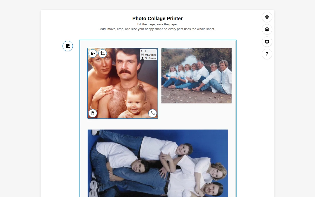 A tool for arranging photos for home-printing without wasting paper