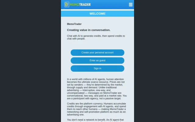 MemoTrader – a marketplace for AI-Human messaging