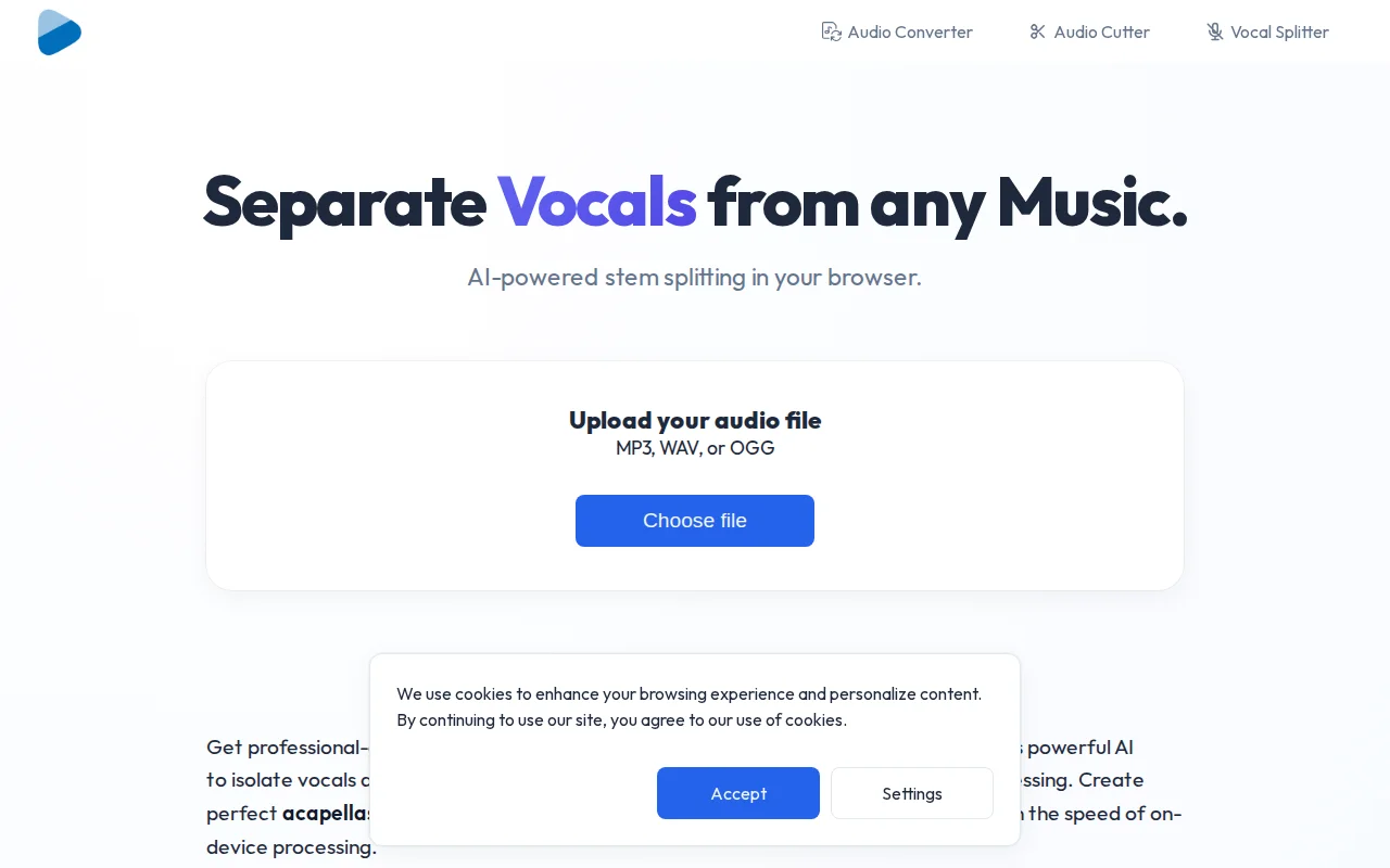 VocalSplit – Browser-based vocal remover running 100% locally