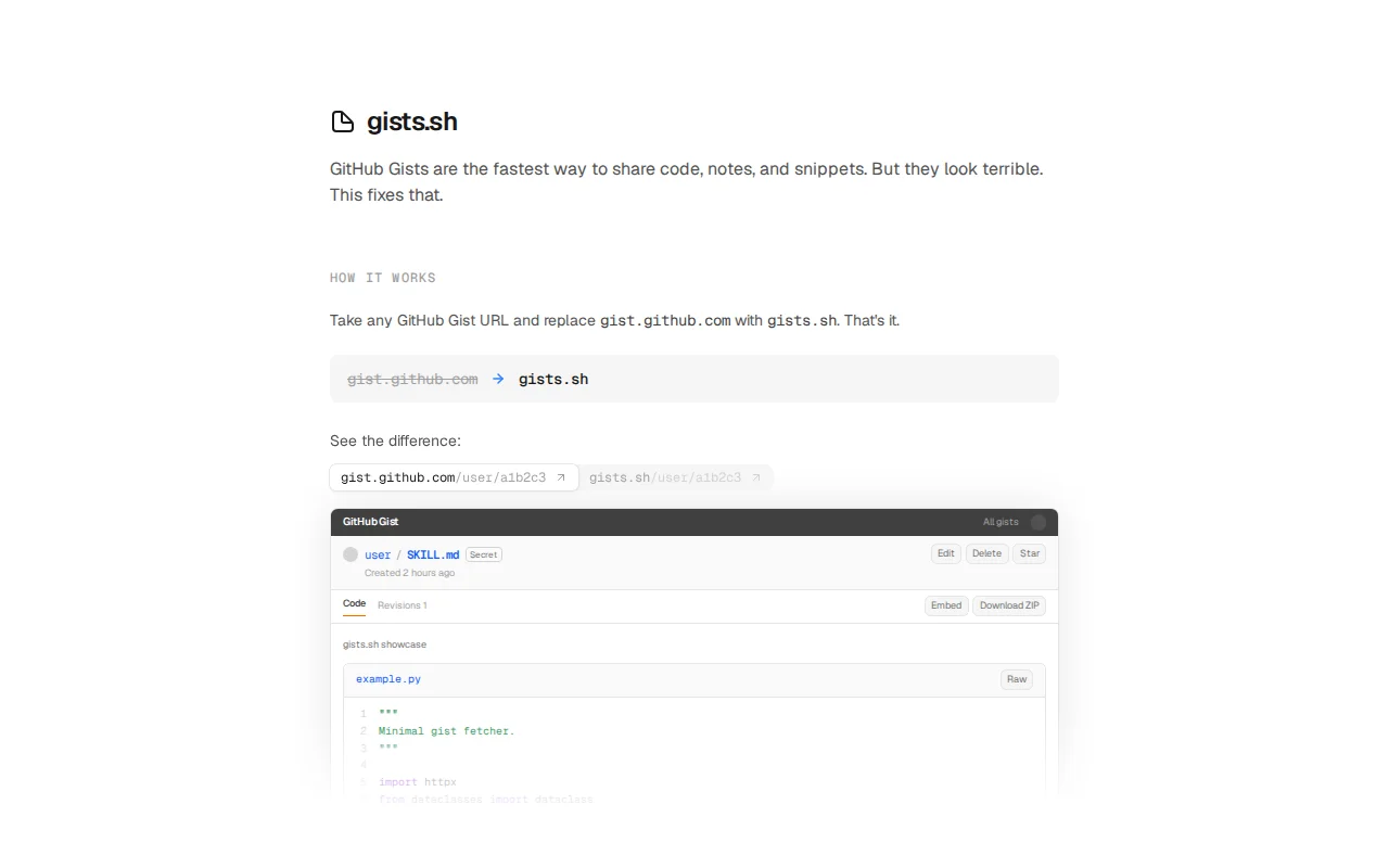 gists.sh – Beautiful Viewer for GitHub Gists