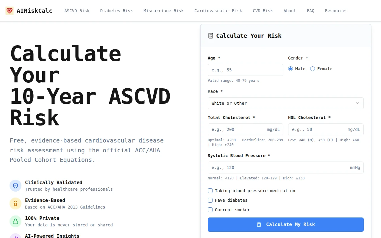 AIRiskCalc – AI-Powered Health Risk Calculators