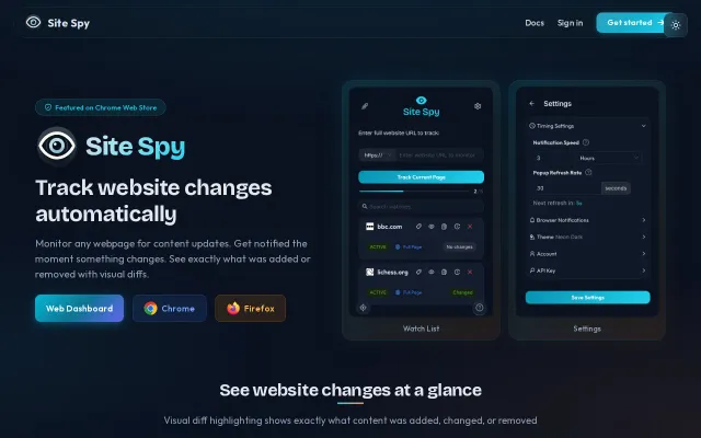 Site Spy – Track webpage changes with diffs, element picking, and RSS