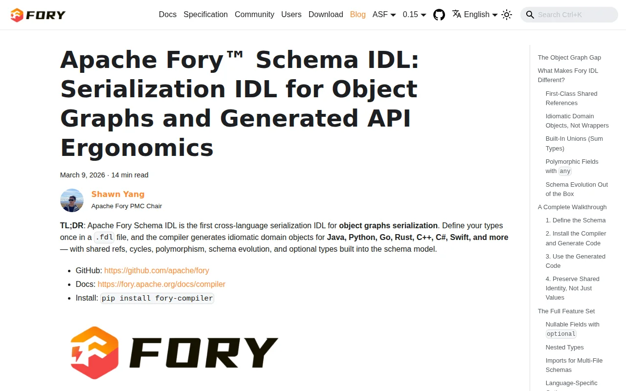 First IDL for Object-Graph Serialization (Apache Fory IDL)