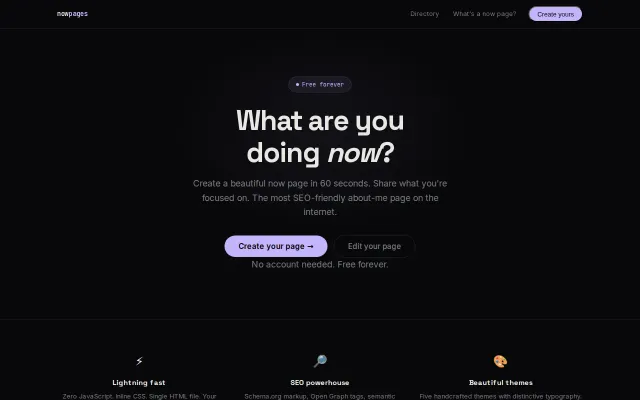 NowPages – Free "now page" generator, no sign-up, pure HTML output
