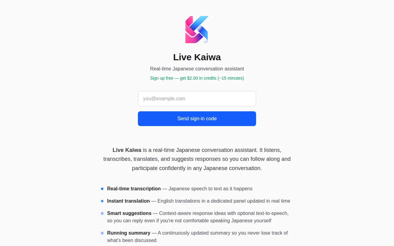 Live Kaiwa – real-time Japanese conversation support