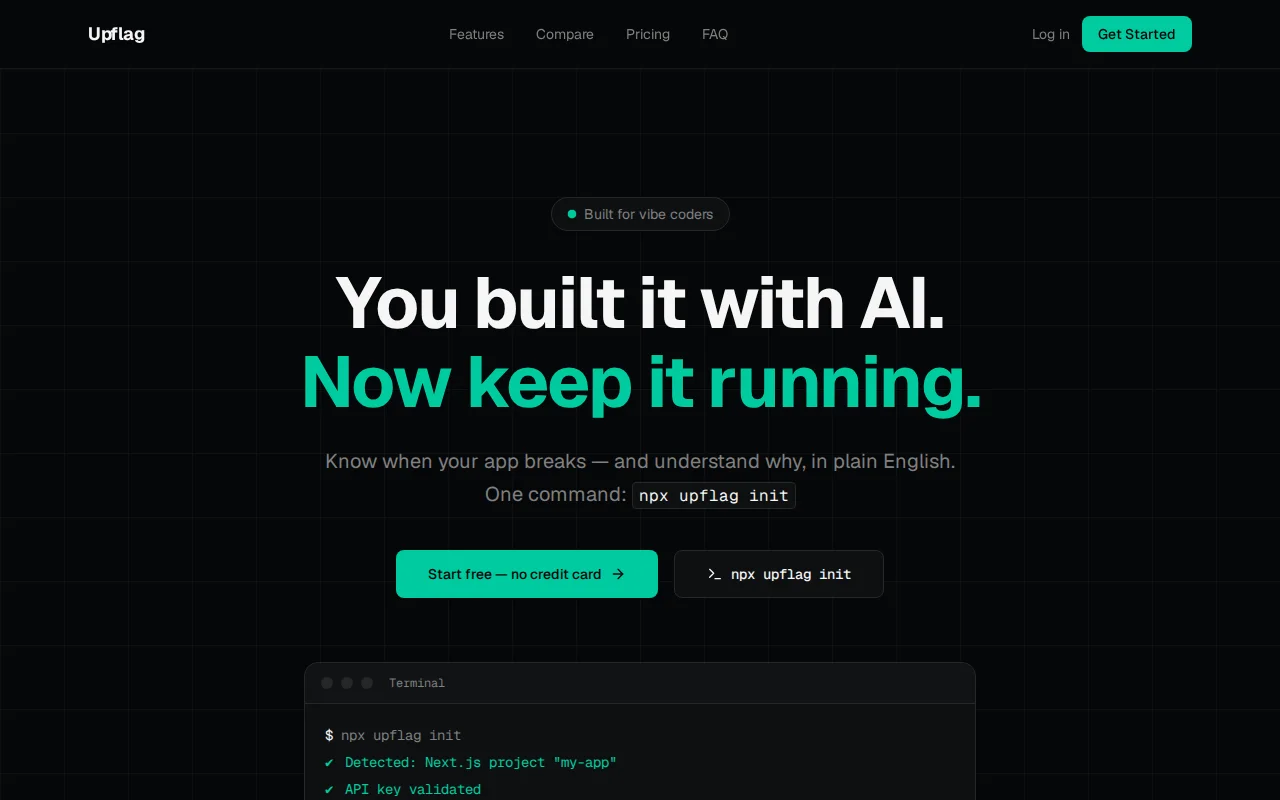 Upflag – Plain-English error alerts for apps built with AI coding tools