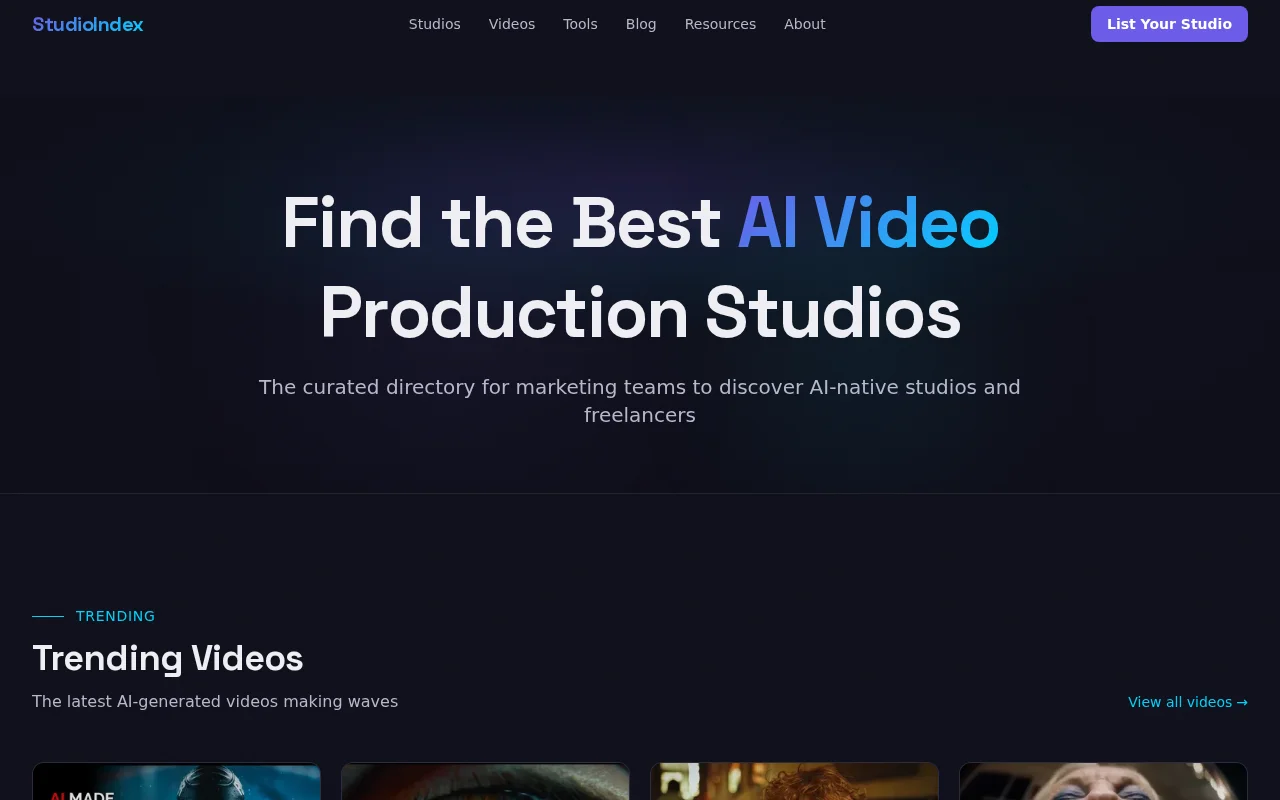 StudioIndex – A directory to find AI video production studios