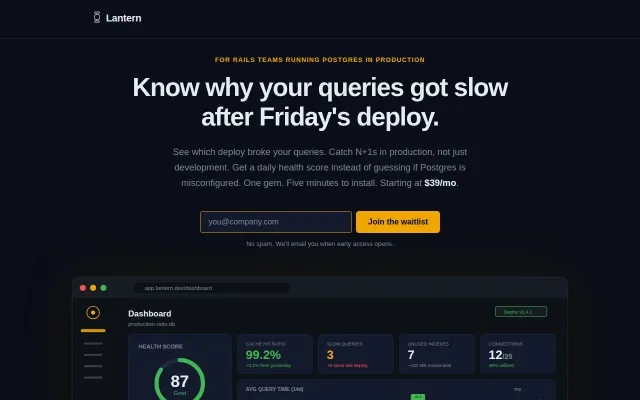 Lantern is a Postgres query monitoring for Rails teams ($39/mo)