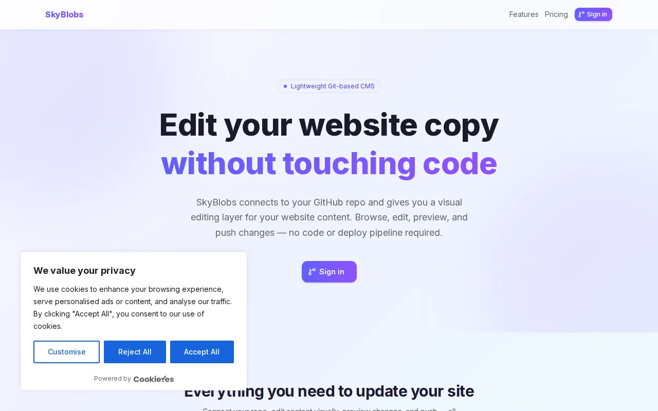 SkyBlobs – Visual editor for content files in your GitHub repo