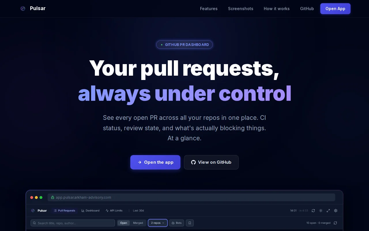 Pulsar, a browser-only GitHub PR monitor for engineering manager