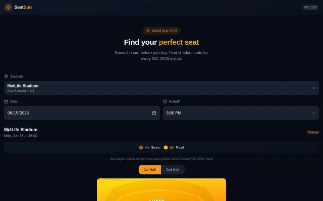 I calculated sun/shade exposure for every seat at World Cup stadiums