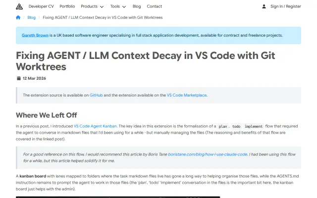 Fixing Agent / LLM Context Decay in VS Code with Git Worktrees
