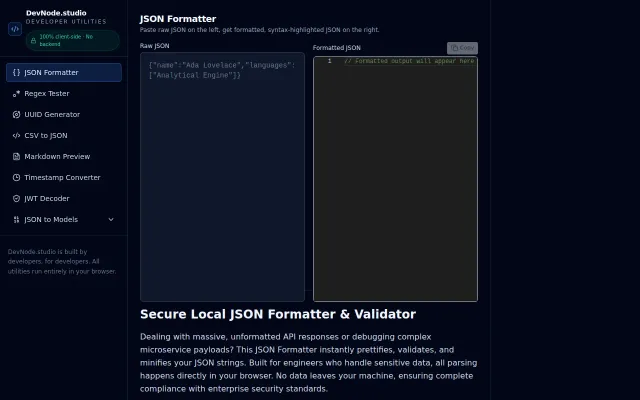 DevNode.studio, 100% local dev tools to make back end work faster
