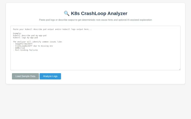 Crashloop Analyzer – paste Kubernetes logs to diagnose CrashLoopBackOff
