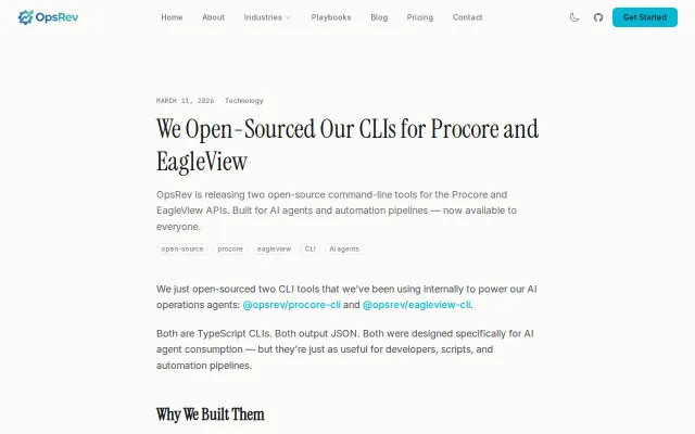 Open-source CLIs for Procore and EagleView (construction software APIs)