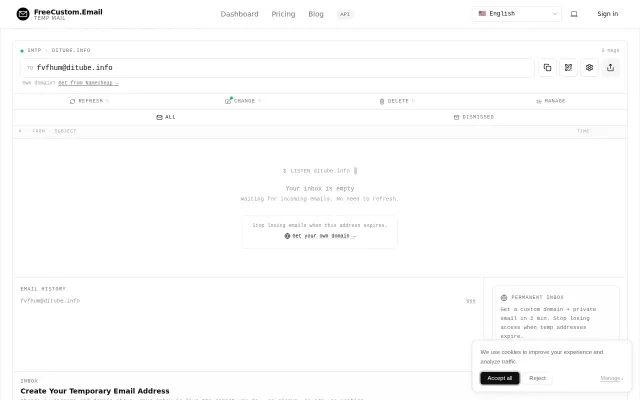 Disposable inbox API with OTP extraction and WebSocket push