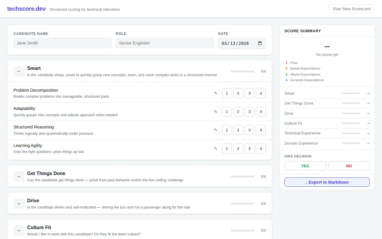 Interview scoring app because our feedback was just Slack vibes