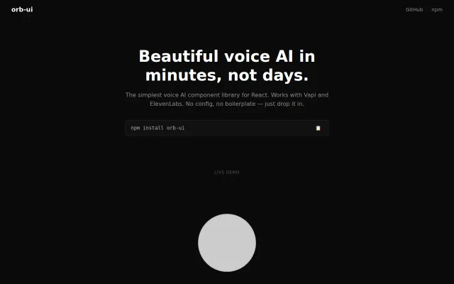 orb-ui – Voice AI UI Components for React (Vapi, ElevenLabs, etc.)