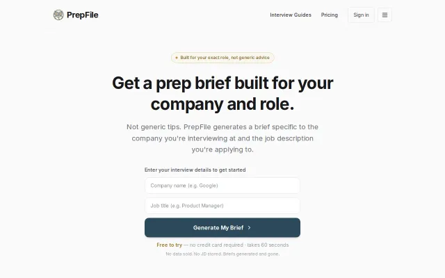 PrepFile – AI interview prep briefs from your job description