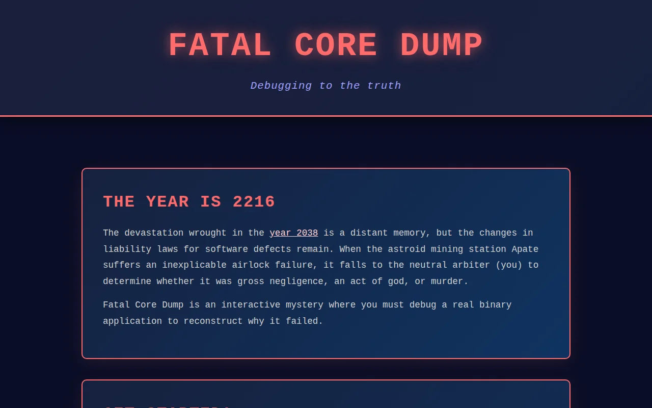 Fatal Core Dump – a debugging murder mystery played with GDB