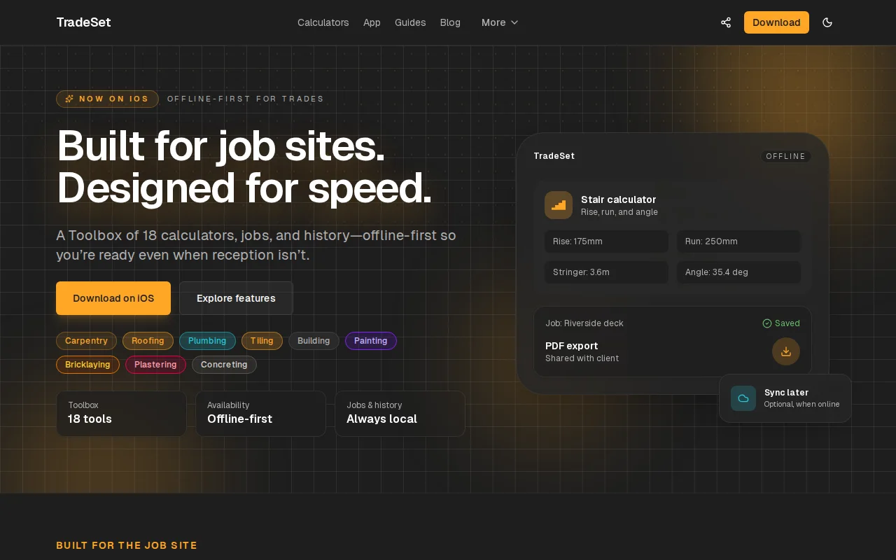 TradeSet – Calculators for Tradies