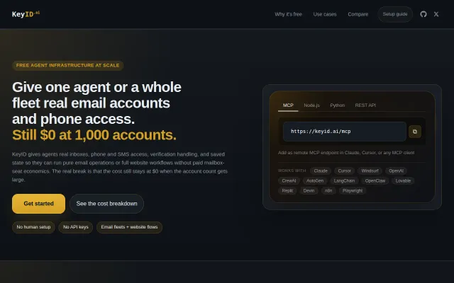 KeyID – Free email and phone infrastructure for AI agents (MCP)