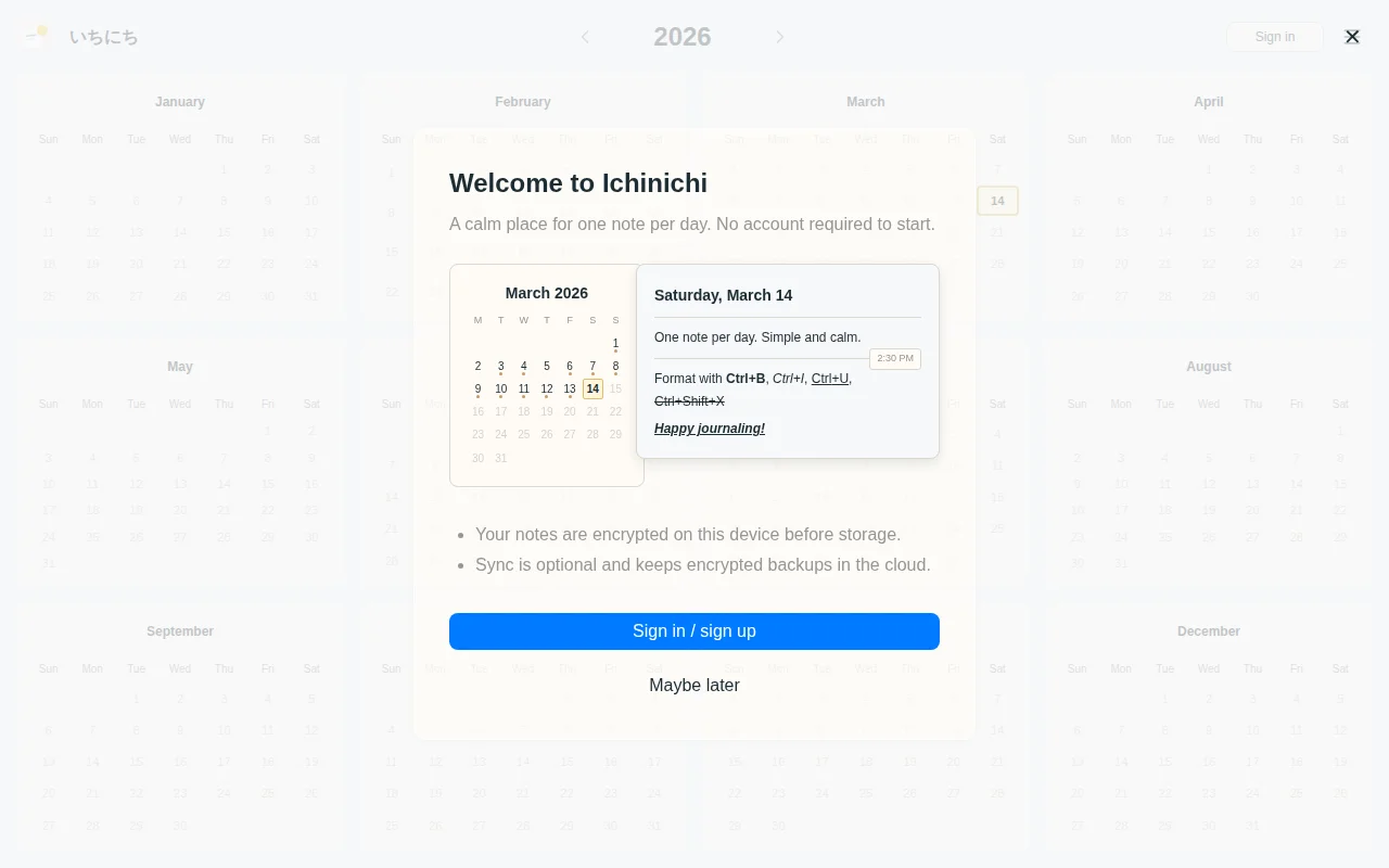 Ichinichi – One note per day, E2E encrypted, local-first