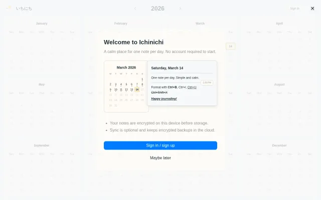 Ichinichi – One note per day, E2E encrypted, local-first