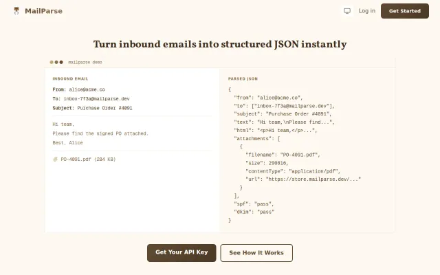 MailParse – Inbound email to structured JSON via API