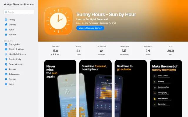 Sunny Hours – an iPhone weather app with a sunshine heatmap