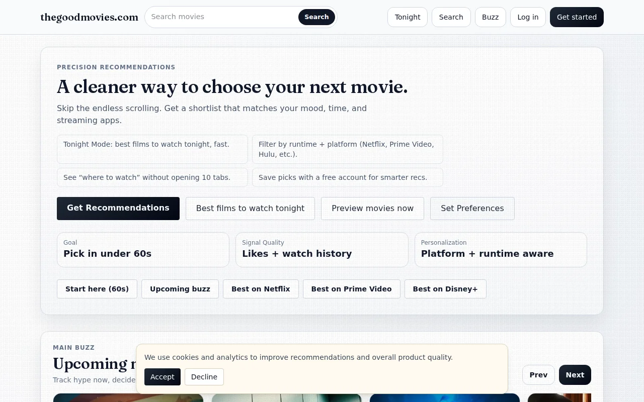 thegoodmovies.com pick what to watch in under 60 seconds
