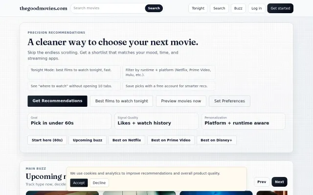 thegoodmovies.com pick what to watch in under 60 seconds