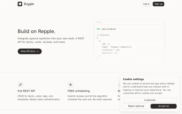 Spaced repetition API – decks, cards, reviews, scheduling