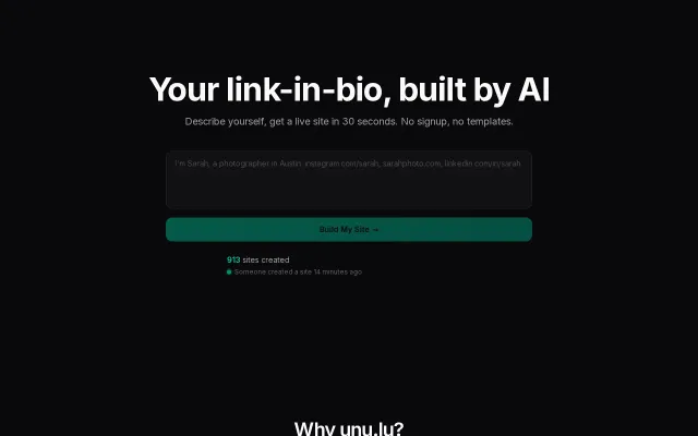 A link-in-bio that publishes instantly – no account needed