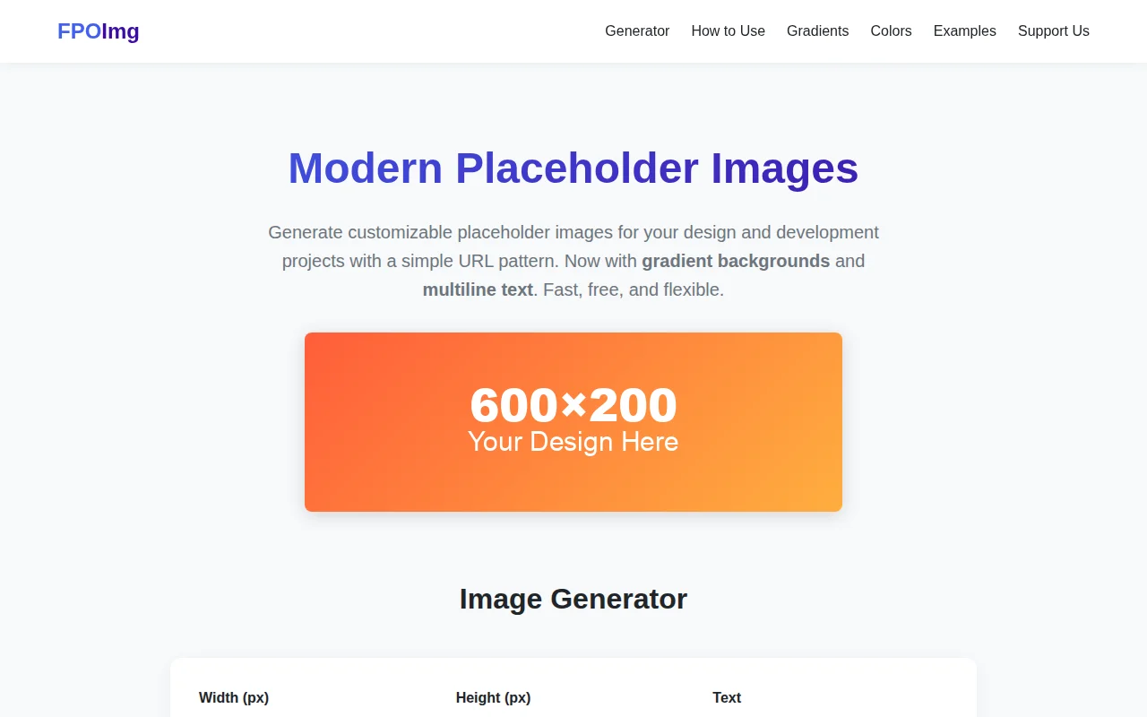 FPOimg – Placeholder image service with gradients and format support