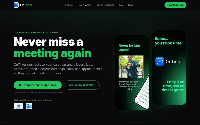 OnTimer – persistent calendar alarms so you never miss a meeting