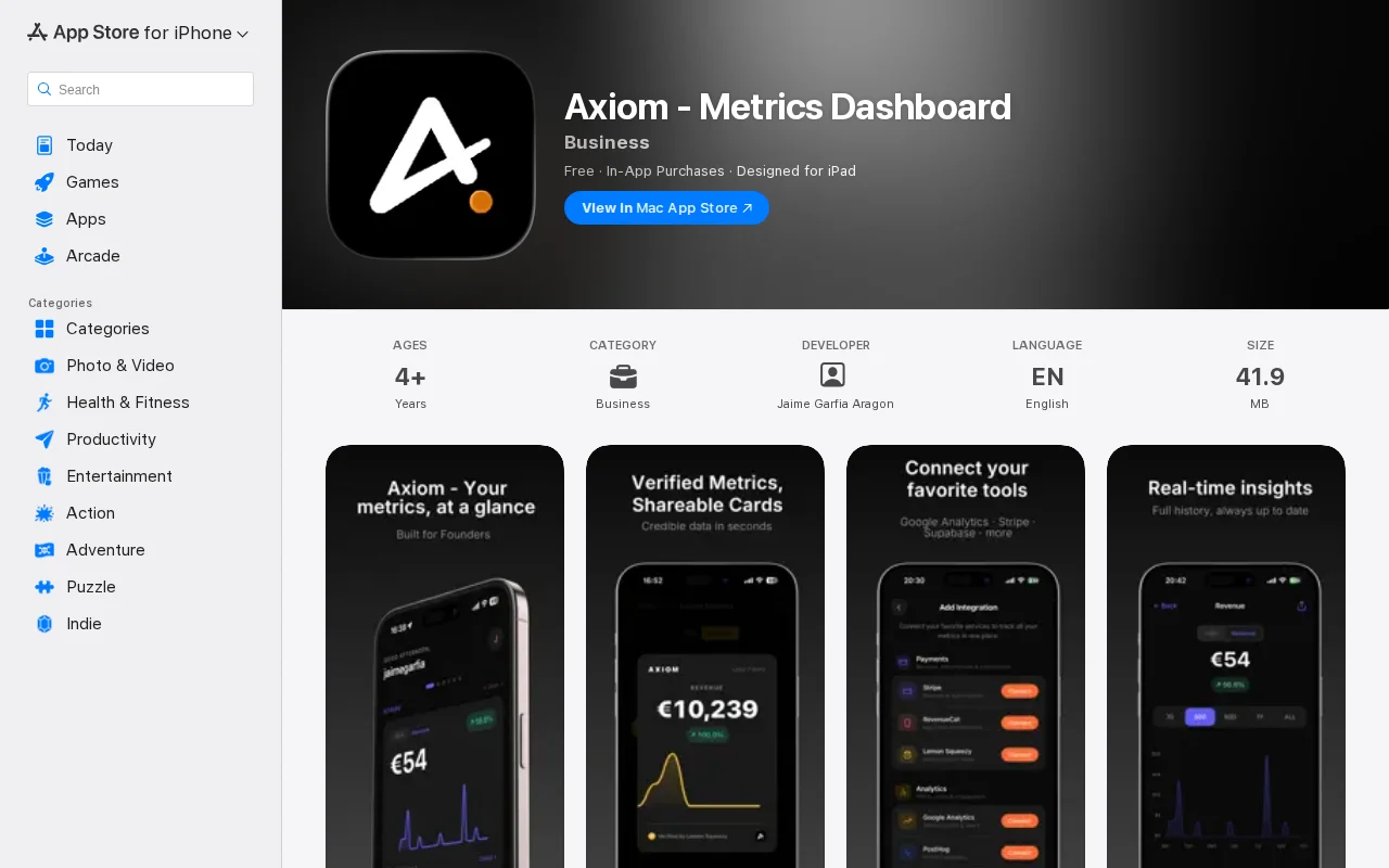 Axiom – A native iOS HUD for your SaaS metrics