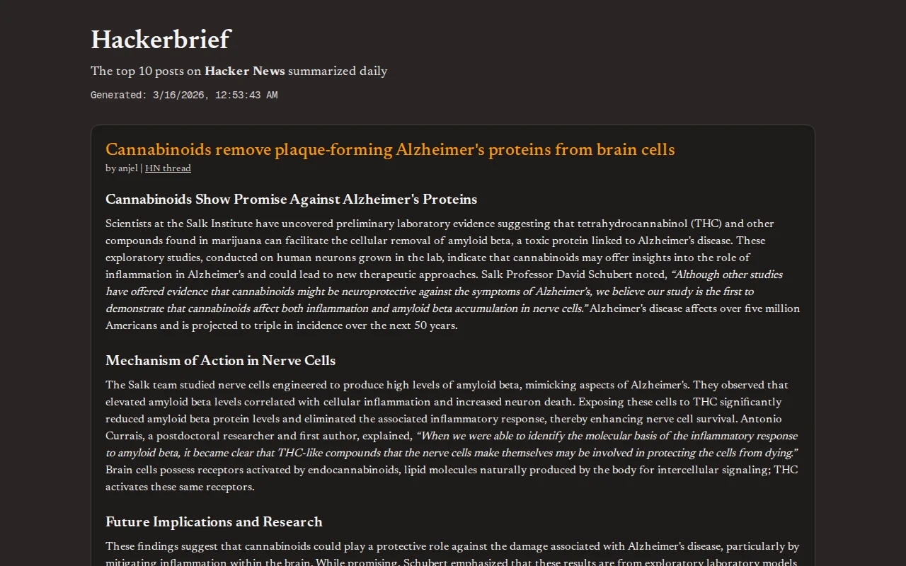 Hackerbrief – Top posts on Hacker News summarized daily