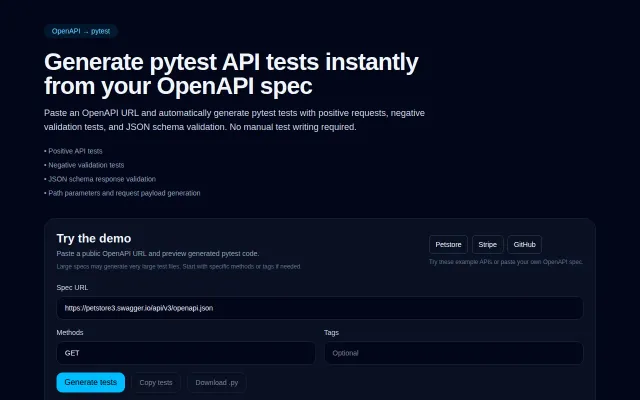 Generate pytest API tests from an OpenAPI spec